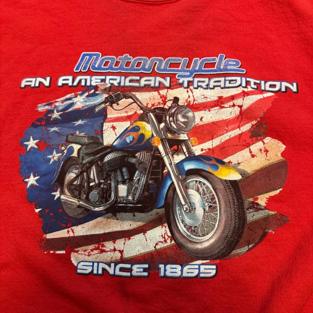Vintage Y2K Hanes Heavyweight Red Motorcycle American Tradition Sweatshirt 2XL